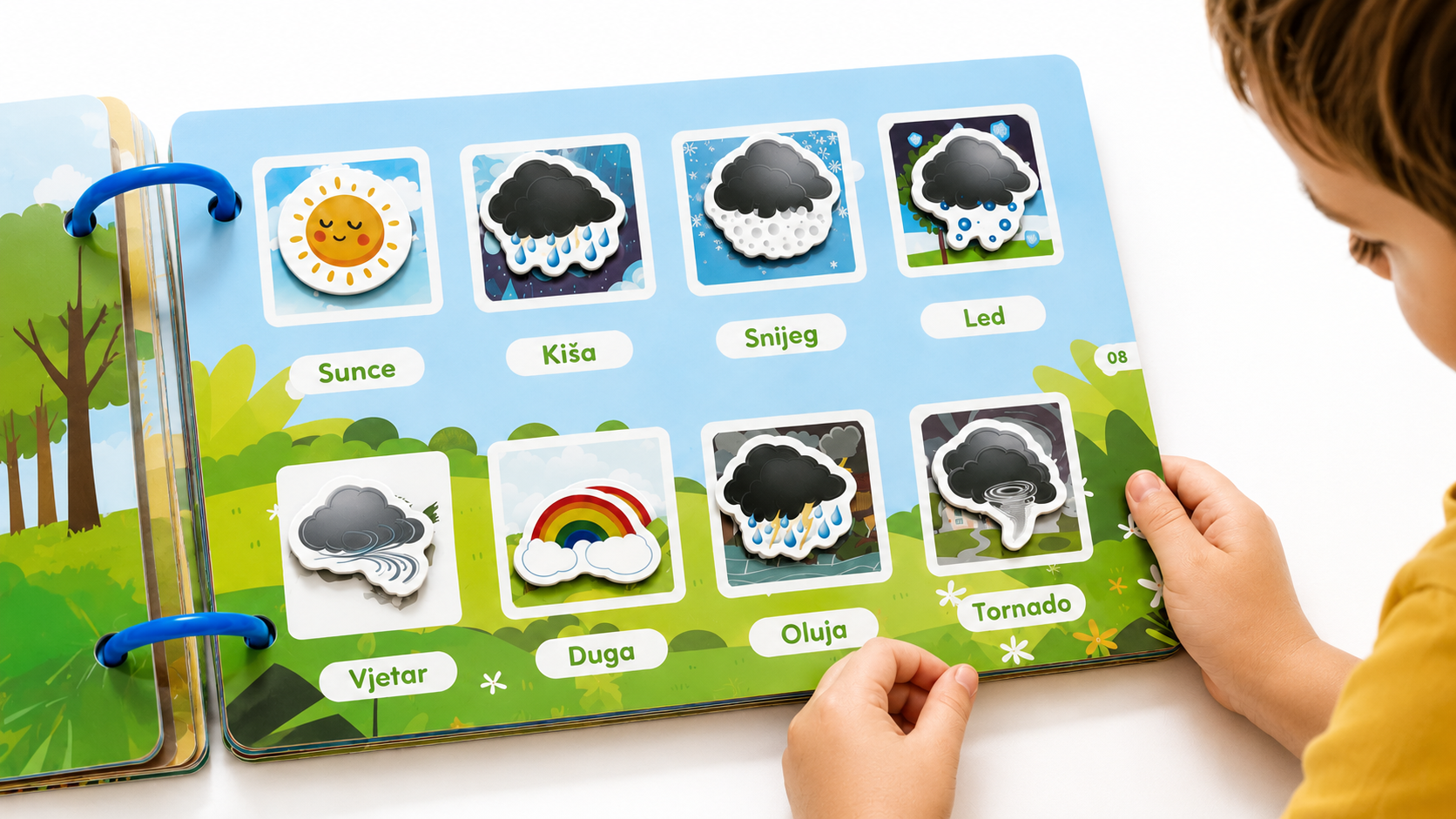 Vrijeme i priroda u Montessori knjizi – sunce, kiša, snijeg, duga na čičak